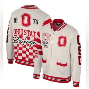 The Wild Collective Cream Ohio State Buckeyes Full-Zip Jacquard Sweater 2XL